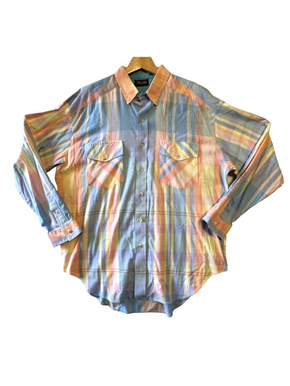 Tem Tex Vintage Western Cotton Plaid Button-Up Shirt XL Long Sleeve Multicolor